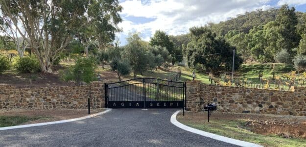 Photo of gate to Agia Skepi farm in the Lower Chittering Valley