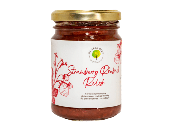 Strawberry and Rhubarb relish made by Gloria Dieu Farm