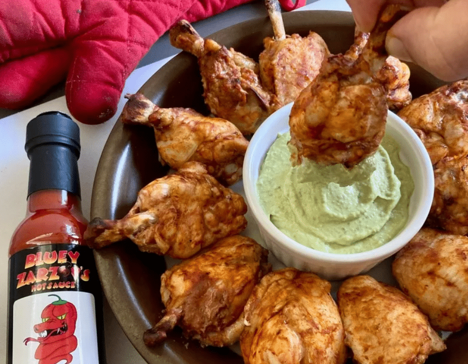 Bluey Zarzov's Angry Viper Chicken pops with avocado dip recipe